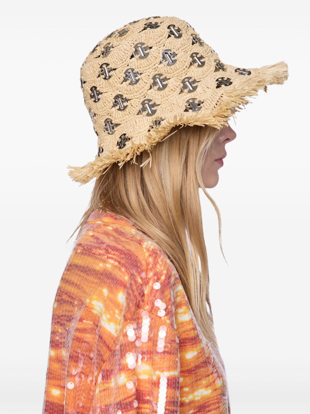 RABANNE Cappello in rafia Bob con placche oro 