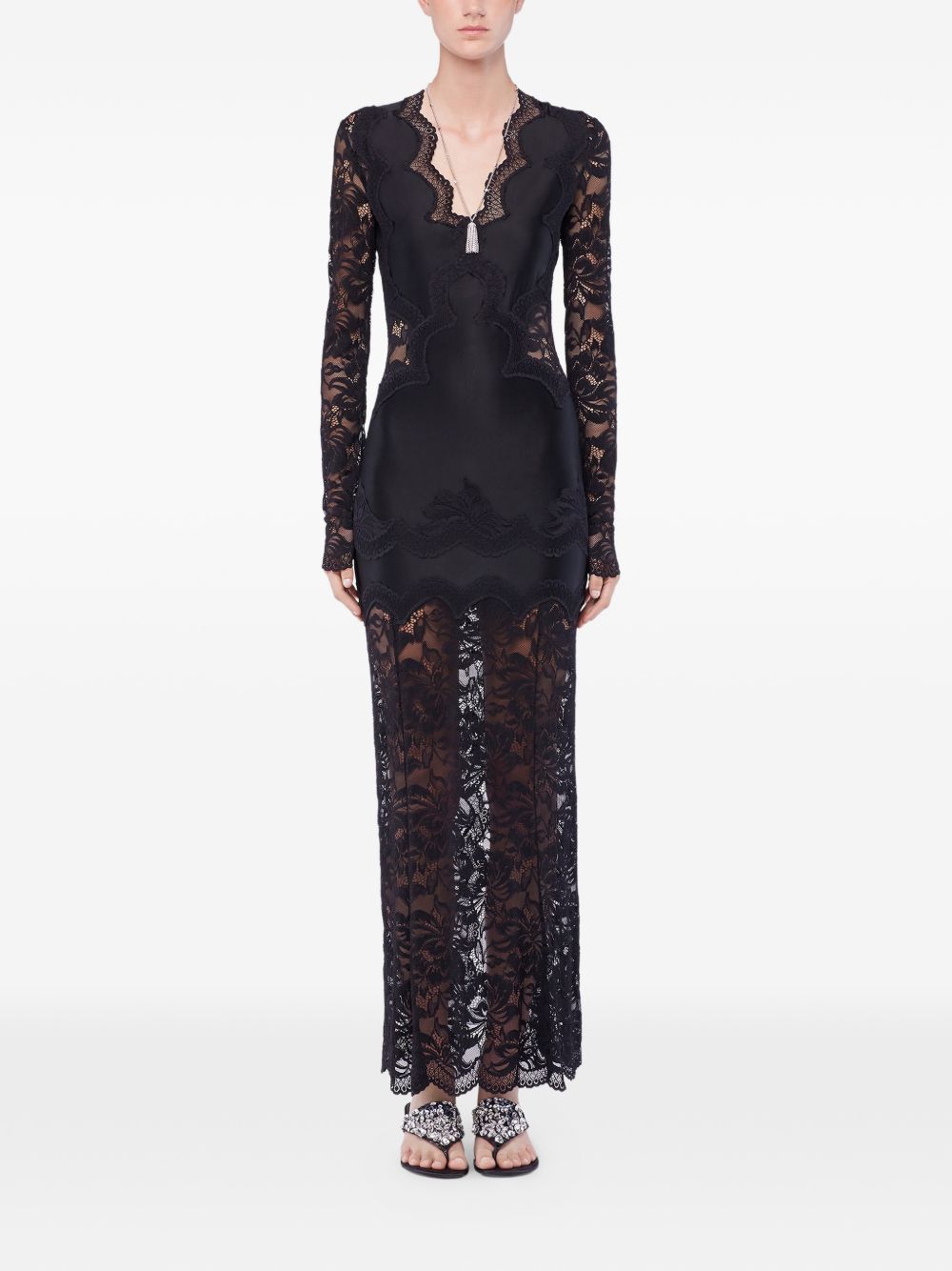 RABANNE Abito lungo in pizzo nero 