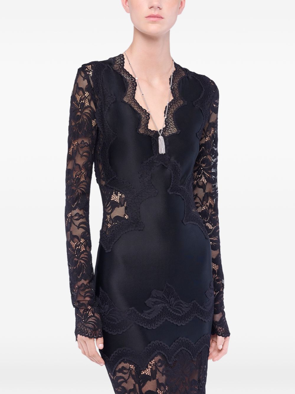 RABANNE Abito lungo in pizzo nero 