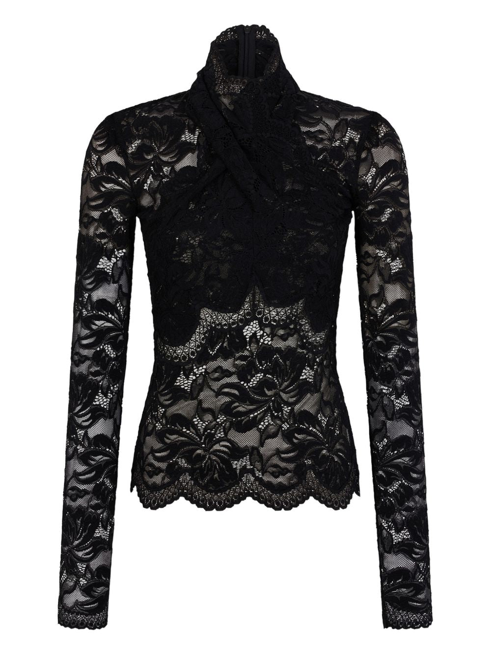 RABANNE Top a maniche lunghe in pizzo nero 