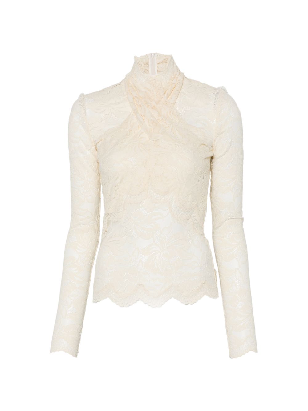 RABANNE T-shirt bianca a maniche lunghe con pizzo 