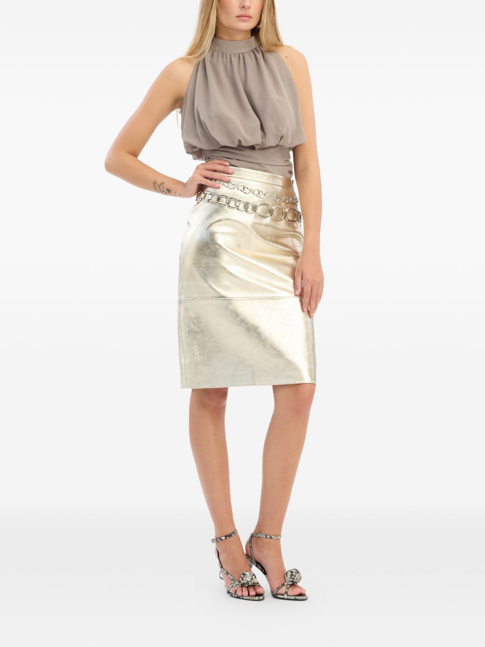 ROTATE Top grigio senza maniche con foulard 
