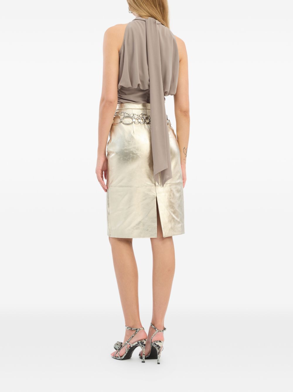 ROTATE Top grigio senza maniche con foulard 