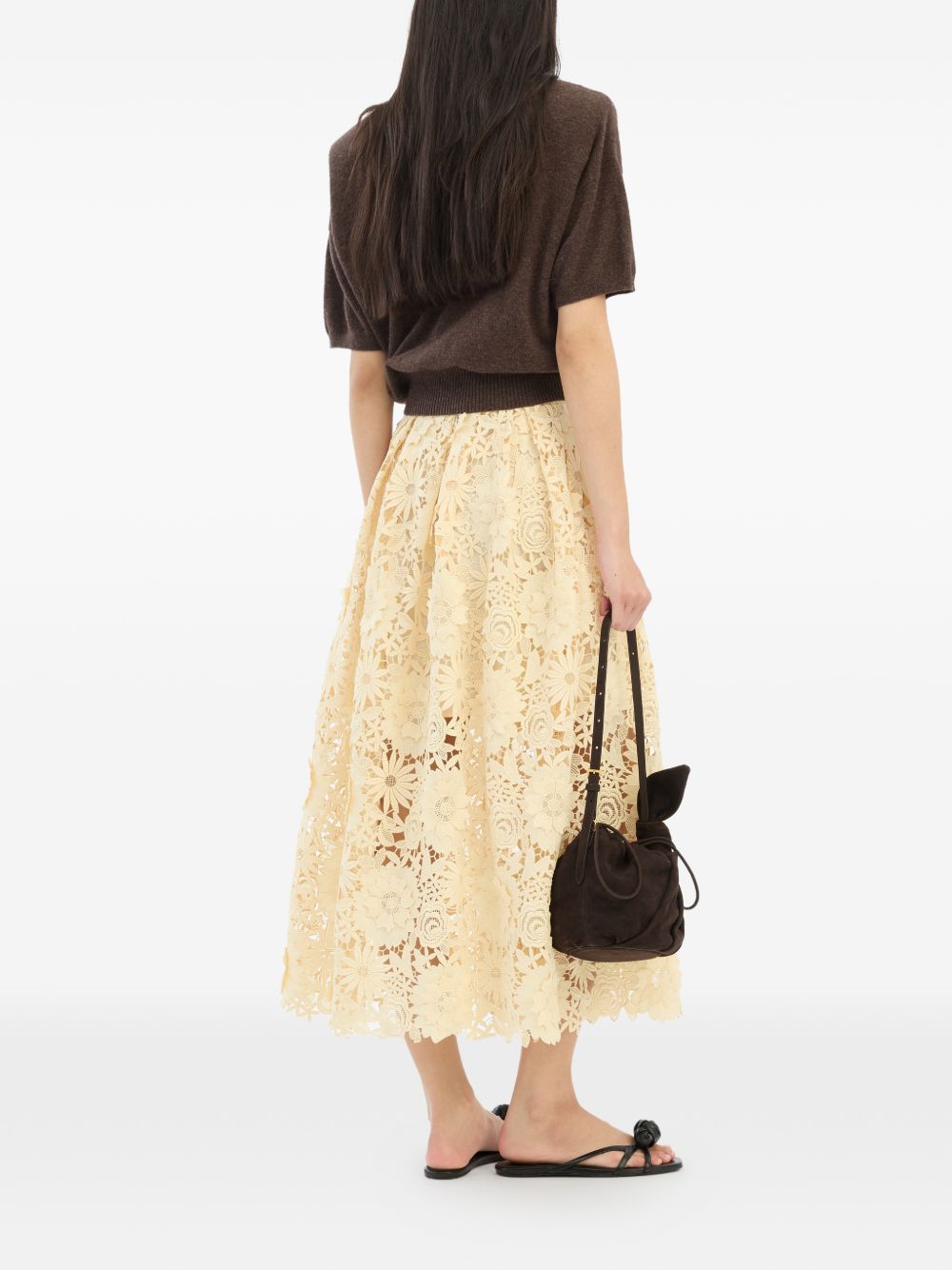 ROTATE Gonna midi gialla con pizzo fiori 