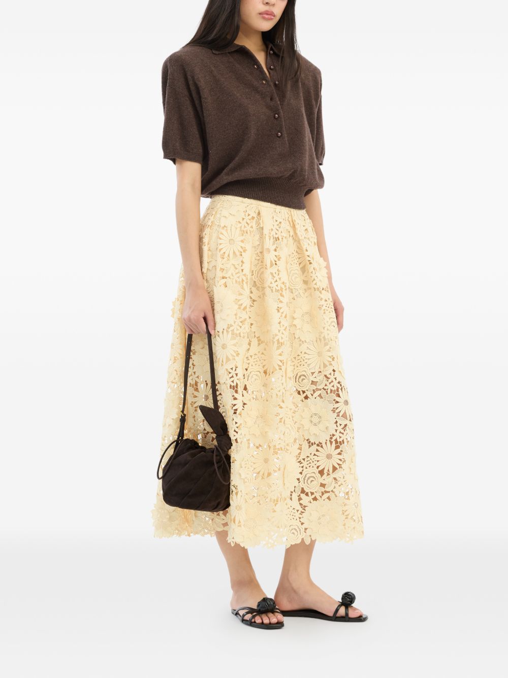 ROTATE Gonna midi gialla con pizzo fiori 