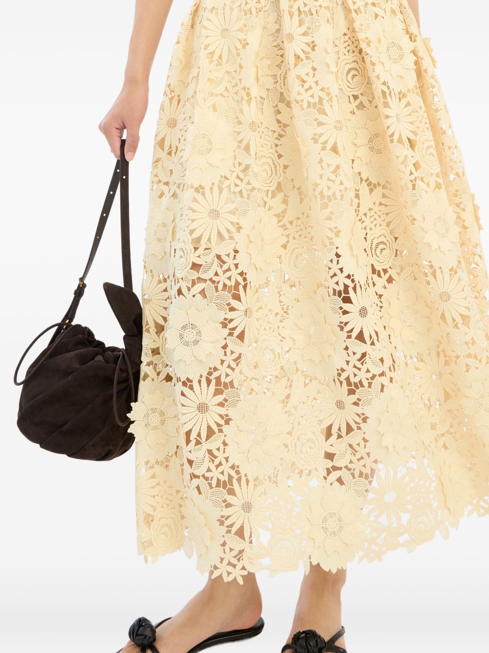 ROTATE Gonna midi gialla con pizzo fiori 