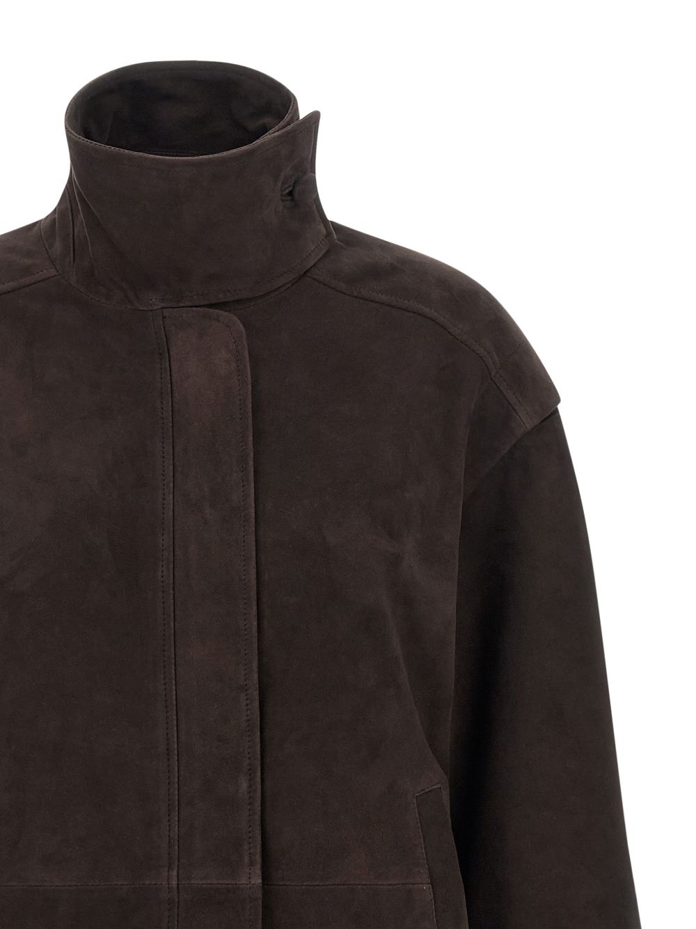 ROTATE Giacca in pelle marrone a collo alto 