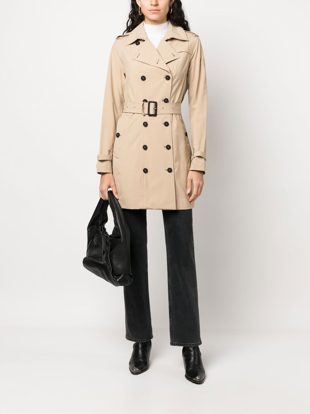 SAVE THE DUCK Trench Audrey doppiopetto beige con cintura 