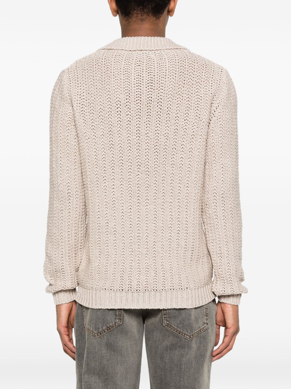 SCAGLIONE Maglia beige traforata con scollo a V 