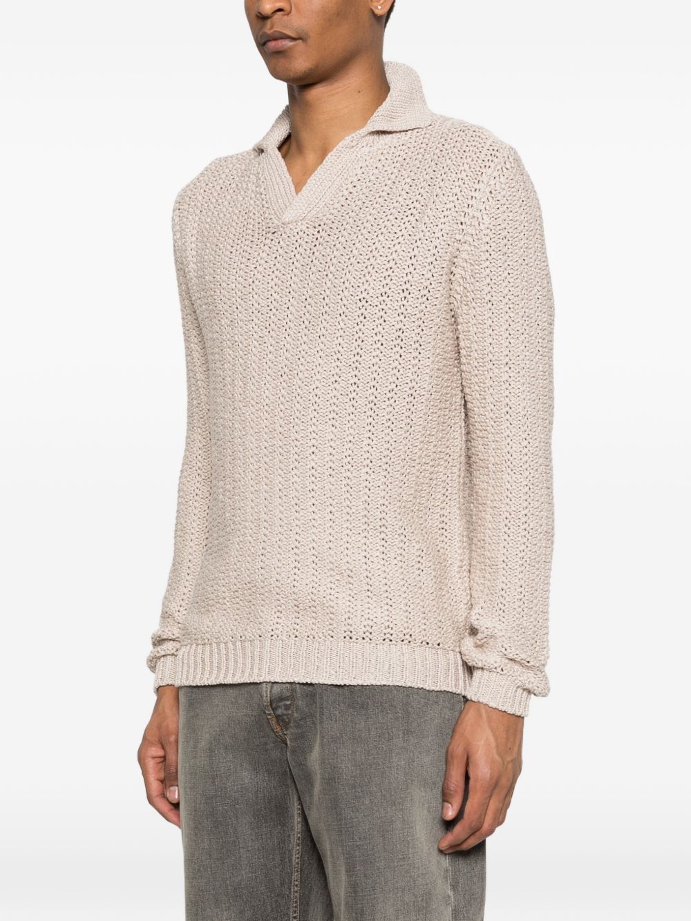 SCAGLIONE Maglia beige traforata con scollo a V 
