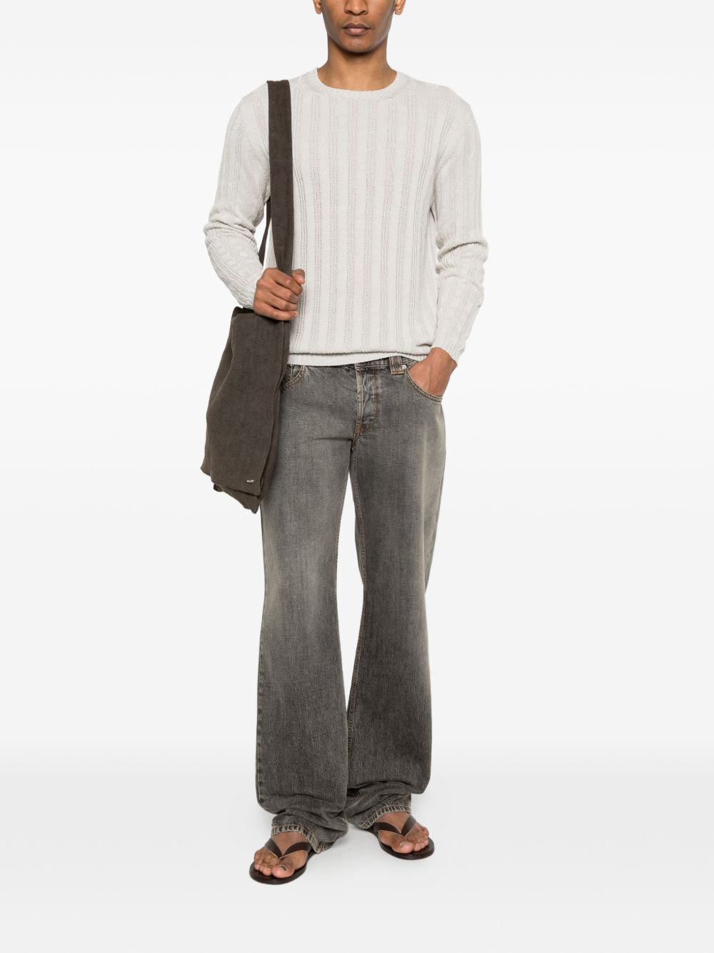 SCAGLIONE Maglia in lino e cotone bianco a righe 