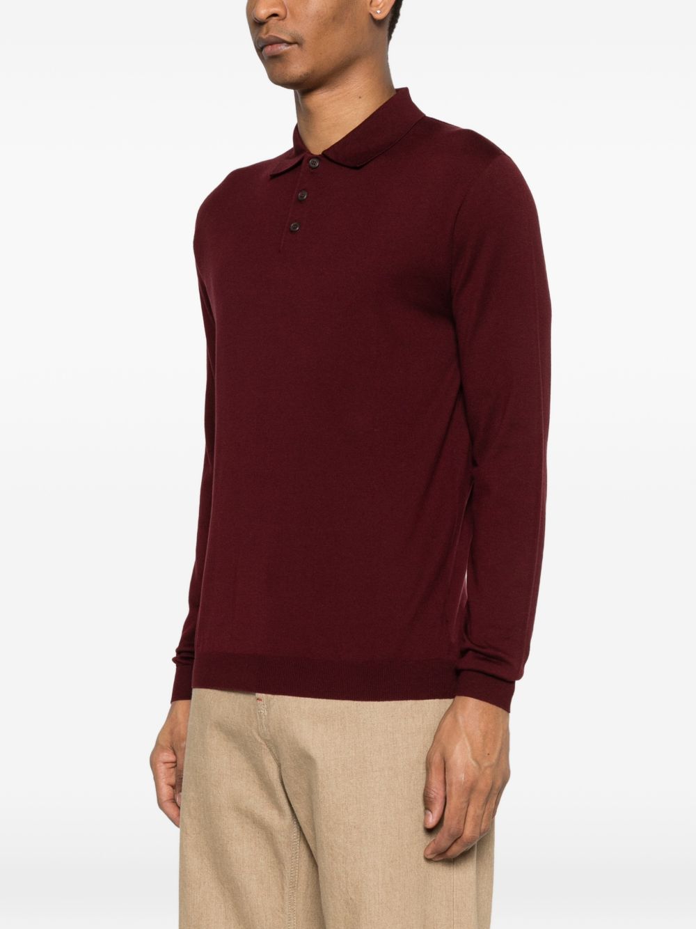SCAGLIONE Polo in seta e cotone bordeaux a maniche lunghe 
