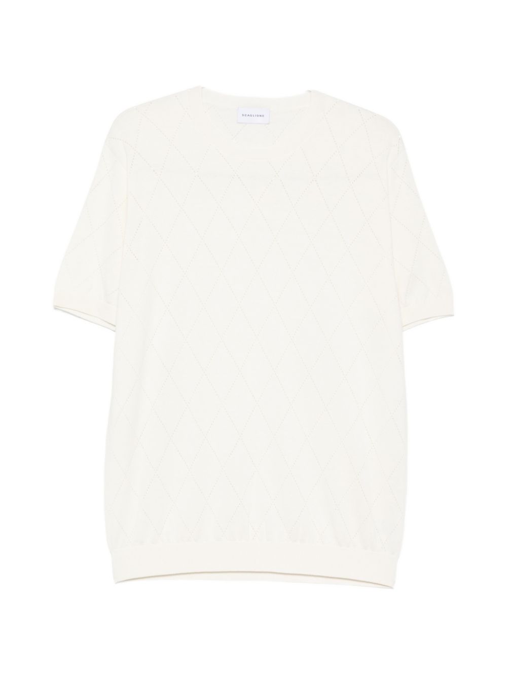 SCAGLIONE T-shirt in seta e cotone bianco con fantasia a rombi 