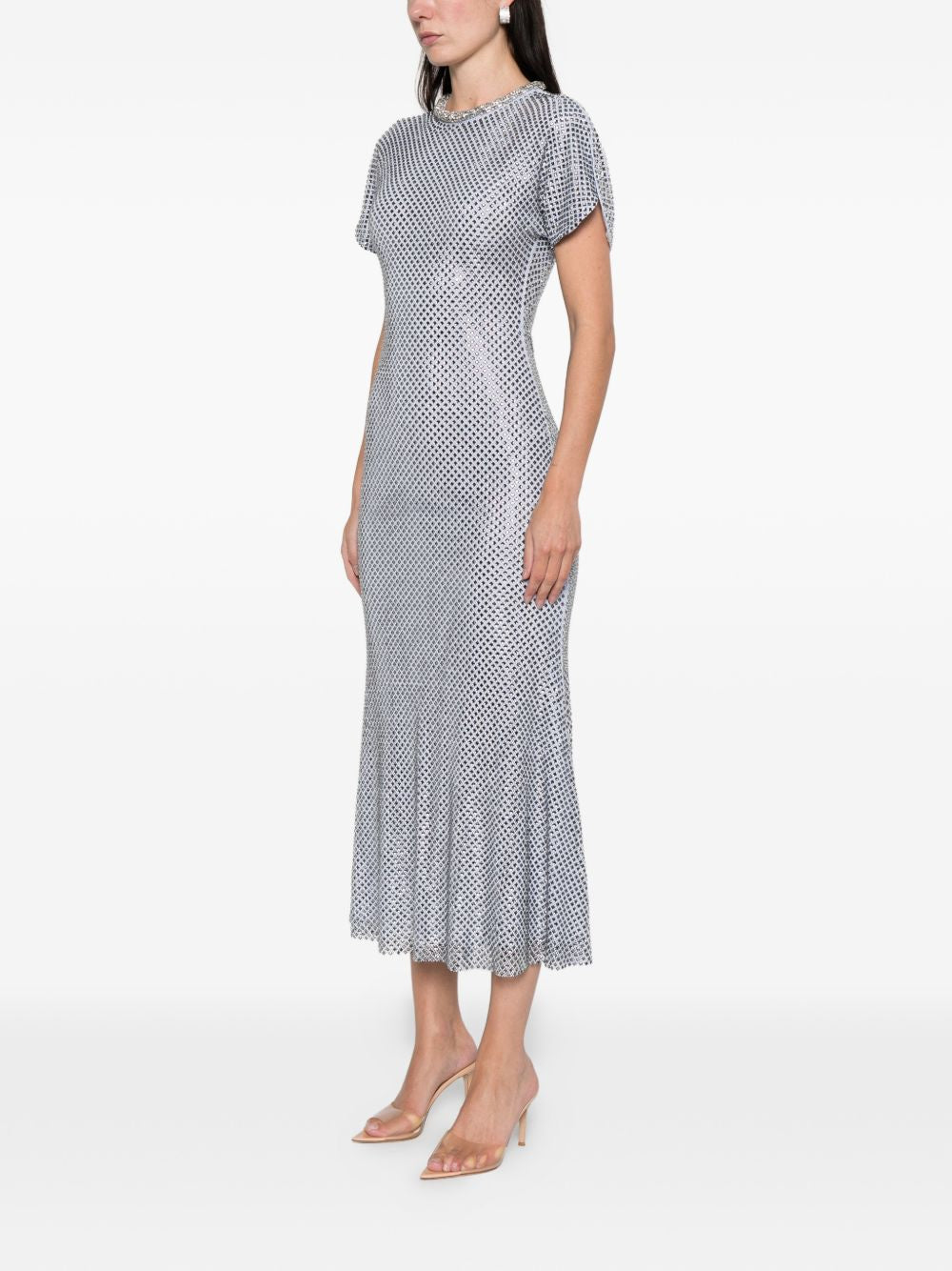 SELF PORTRAIT Abito midi blu con strass 