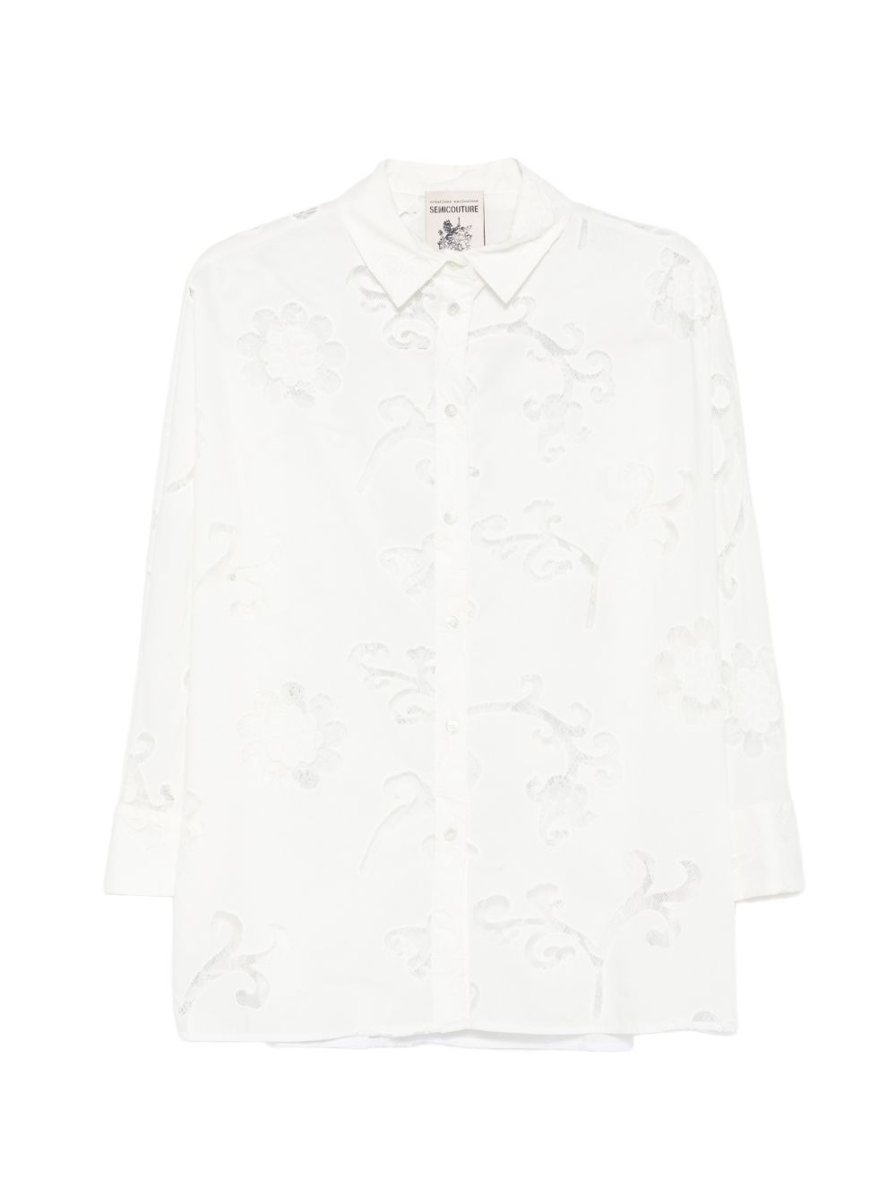 SEMICOUTURE Camicia Tiffany in ctone bianco con ricami traforati 