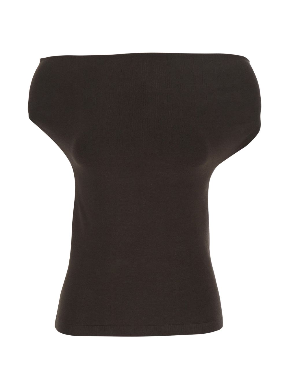 SEMICOUTURE Maglia Angels con scollo bardot in cotone marrone 
