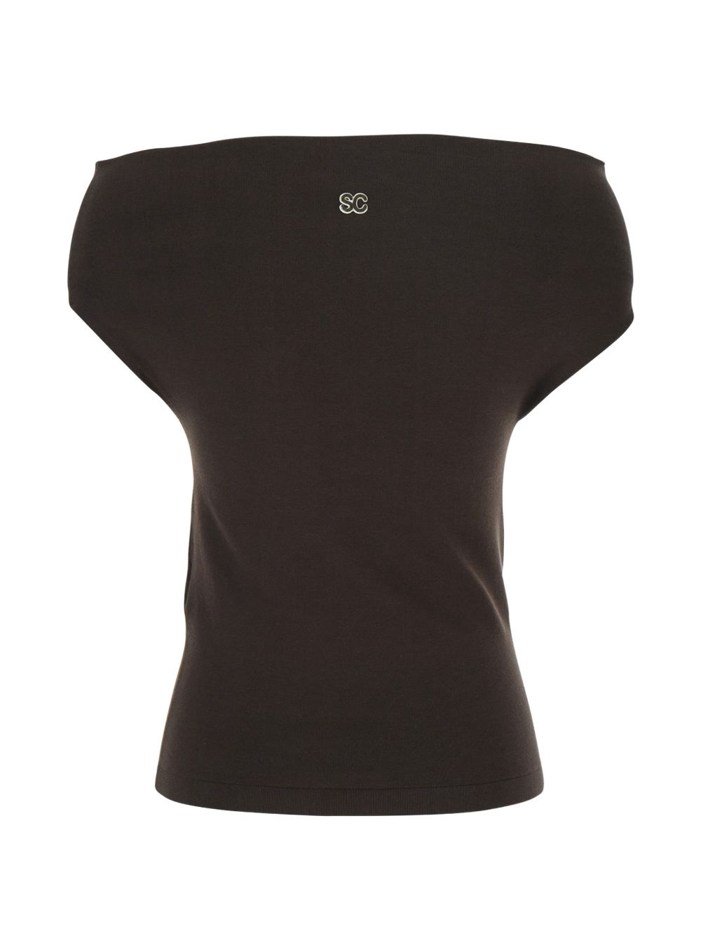 SEMICOUTURE Maglia Angels con scollo bardot in cotone marrone 