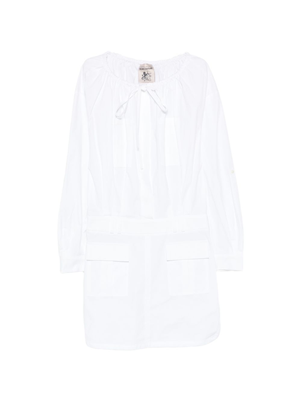 SEMICOUTURE Abito corto Ricarda in cotone bianco con tasche e laccio 