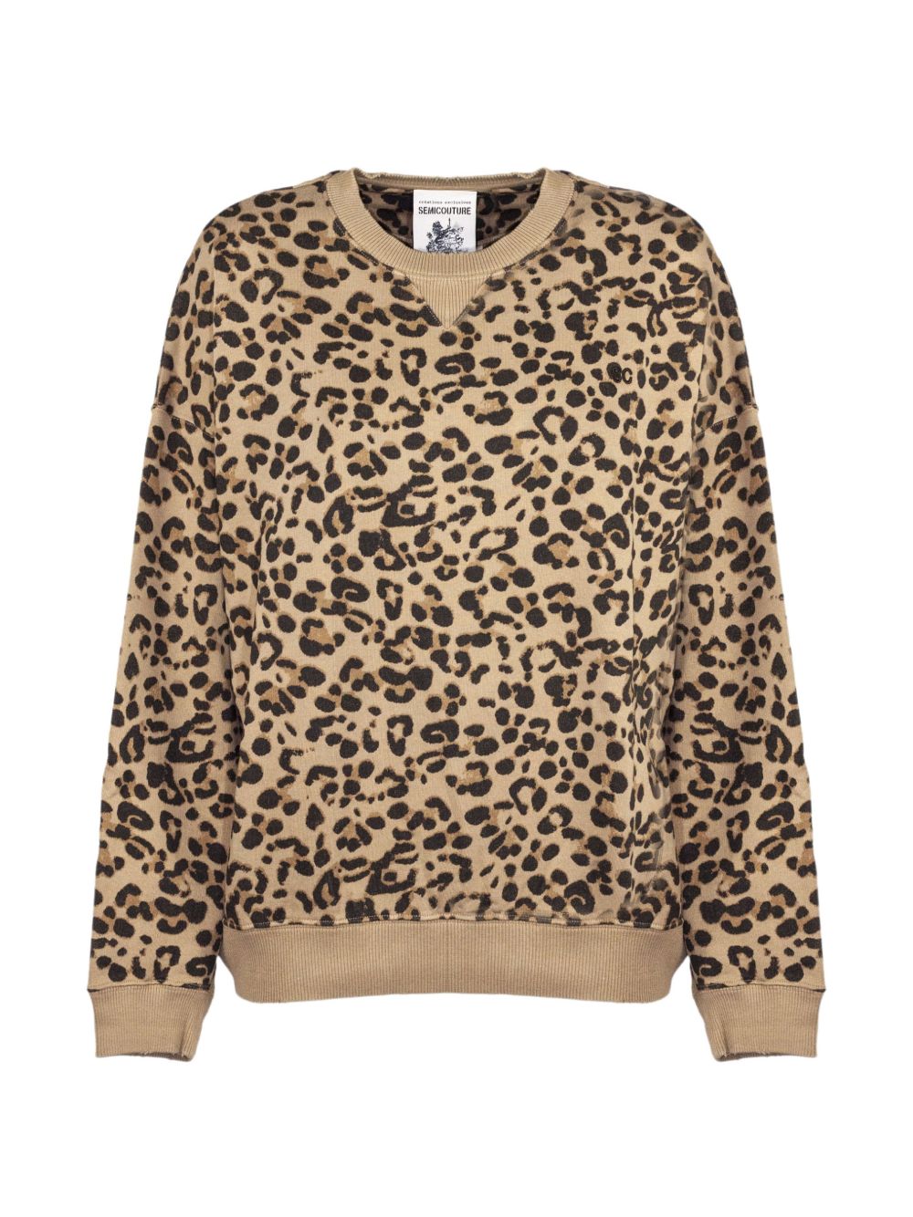 SEMICOUTURE Felpa girocollo in cotone leopardato 
