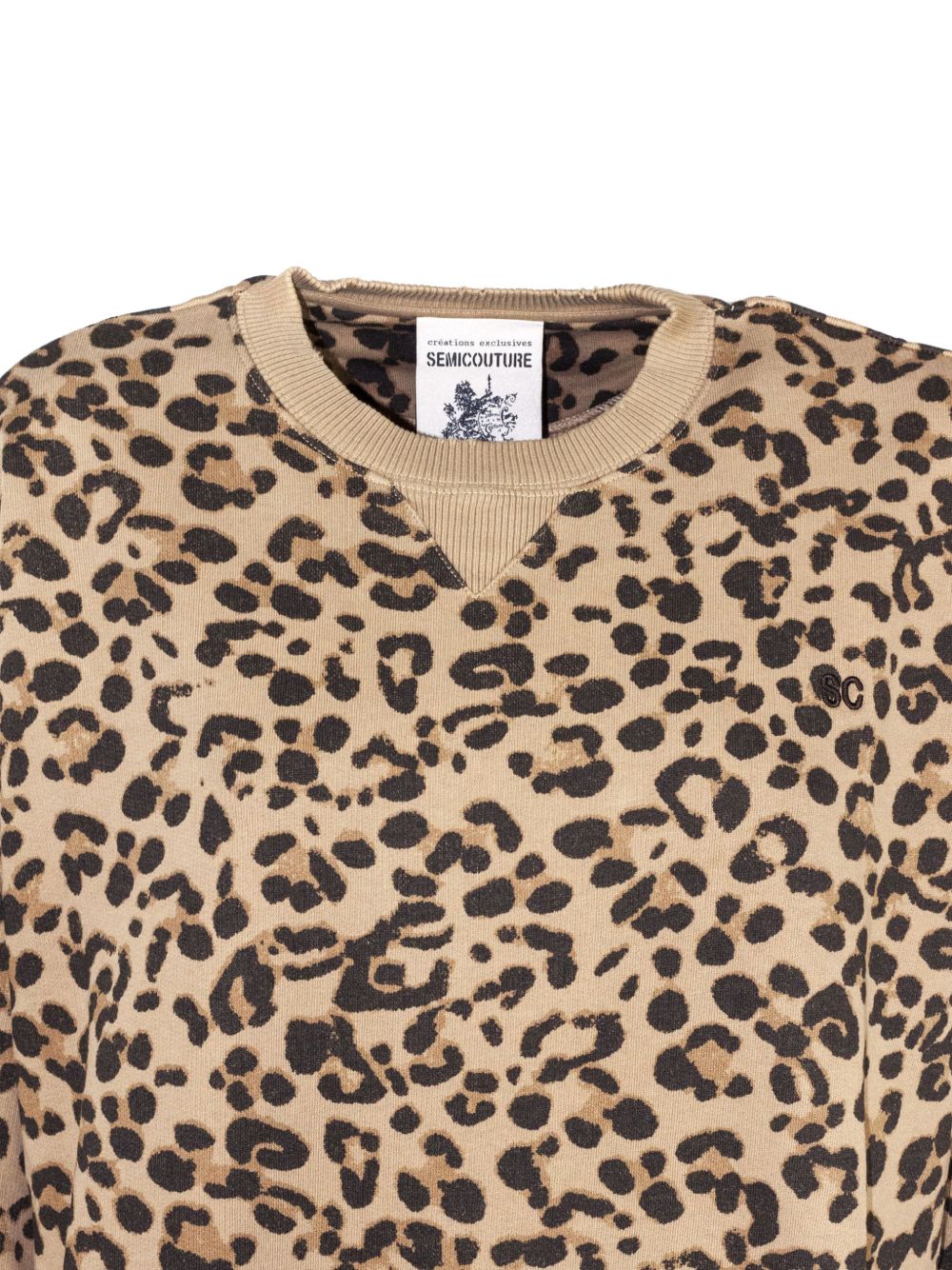 SEMICOUTURE Felpa girocollo in cotone leopardato 
