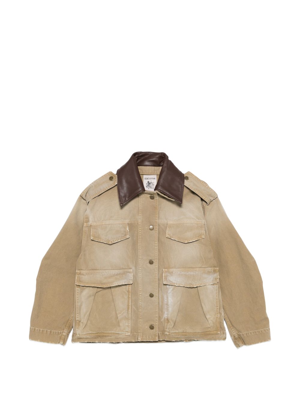SEMICOUTURE Giacca Gloria color sabbia con colletto in pelle marrone 
