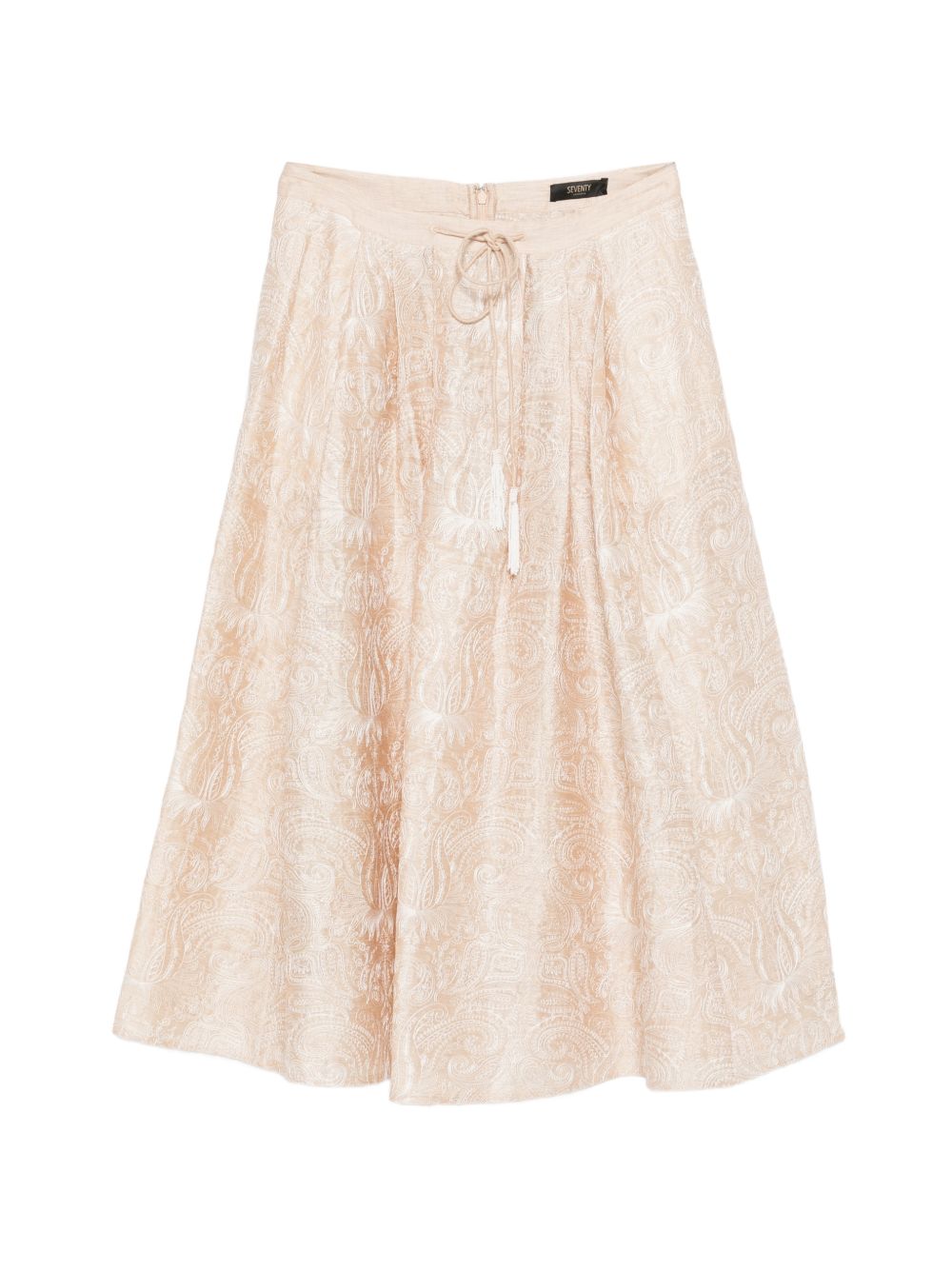 SEVENTY Gonna midi in lino e seta beige con stampa 