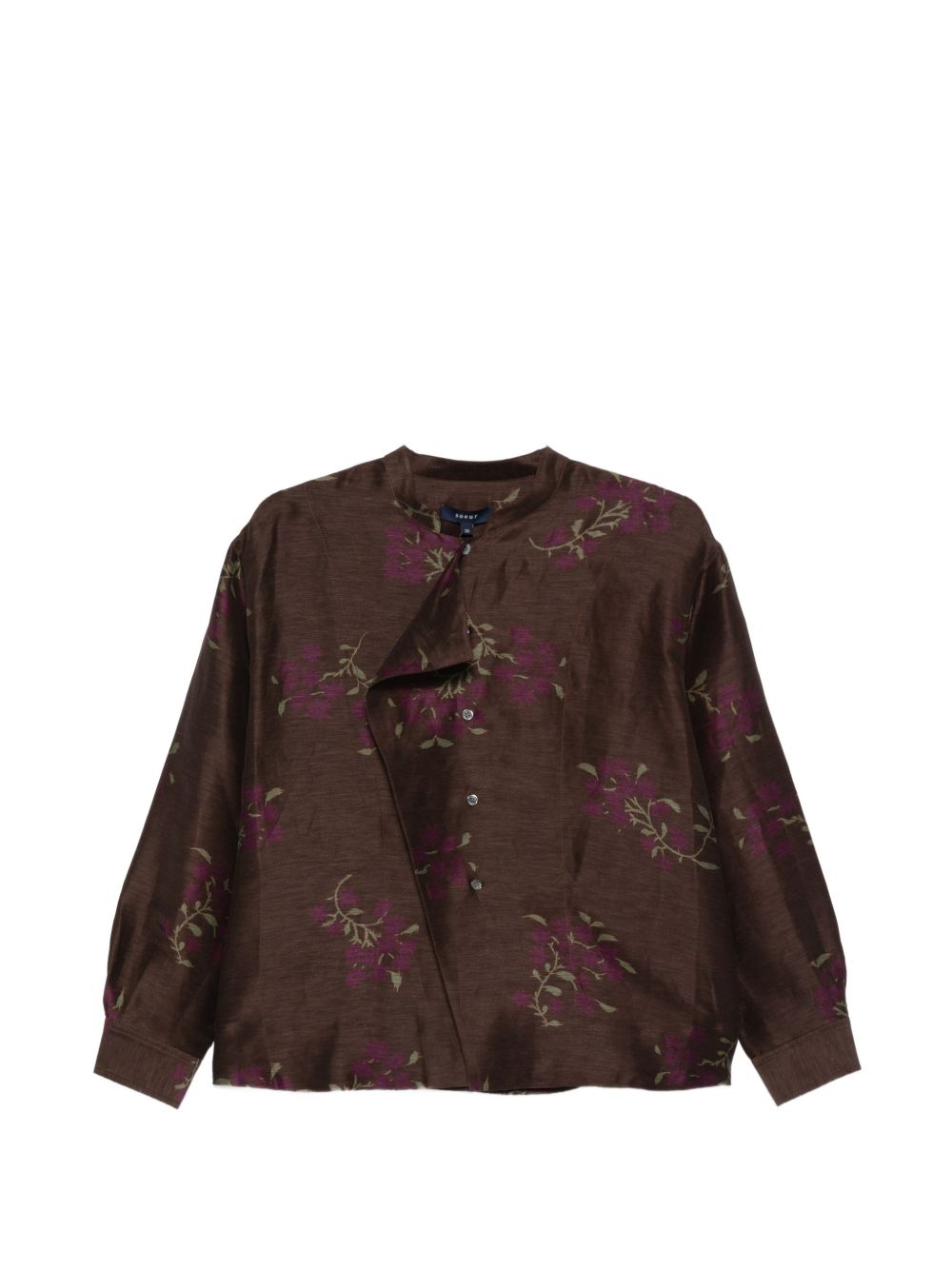 SOEUR Blusa Hampton in lino e seta marrone con stampa floreale 