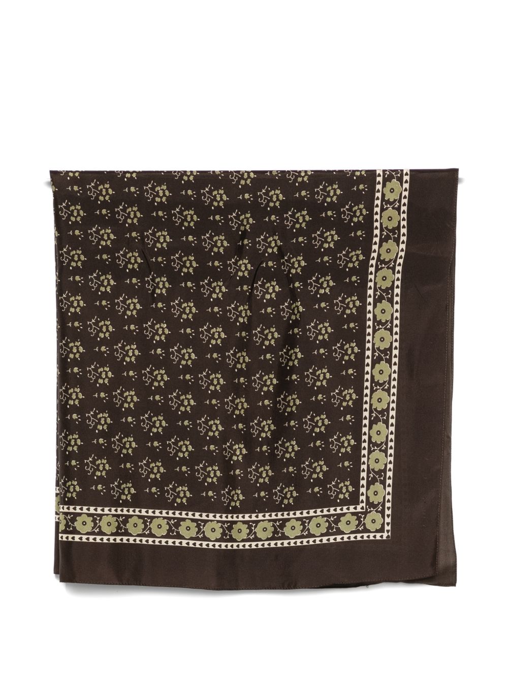 SOEUR Foulard in seta marrone con stampa fiori 
