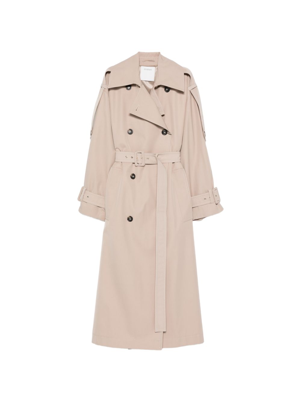 SPORTMAX Trench beige lungo a doppio petto con cintura in vita 