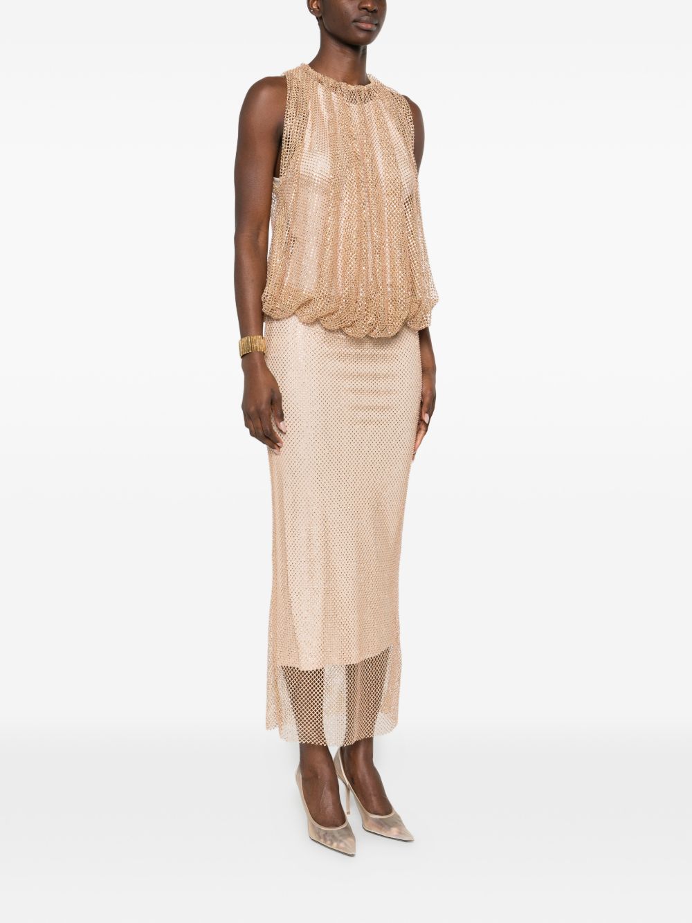 SPORTMAX Abito midi caramello con cristalli 