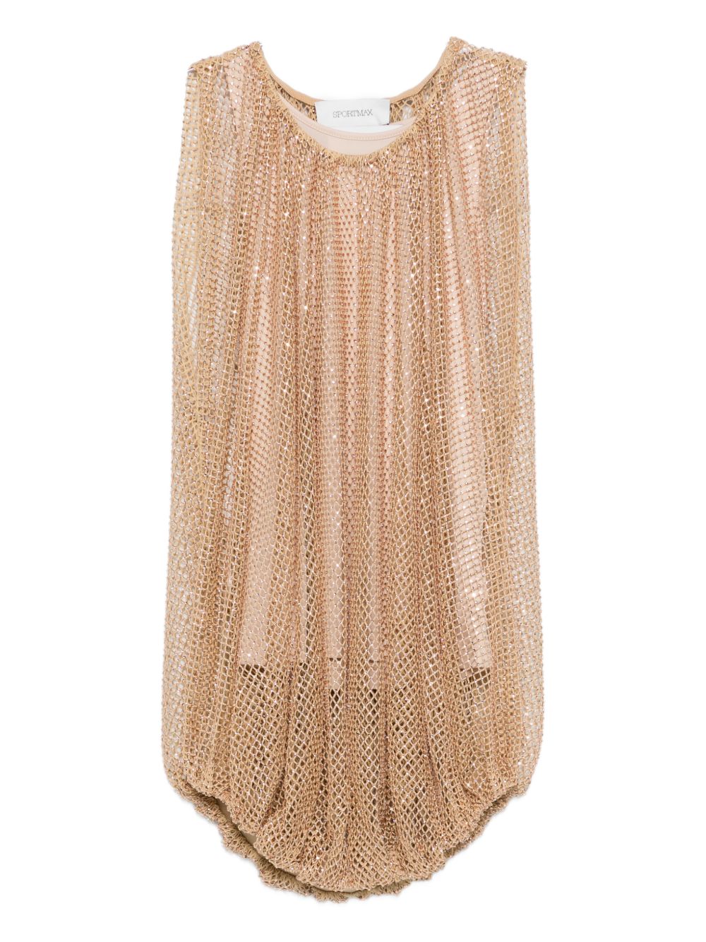 SPORTMAX Top beige con retina impreziosita da perline 