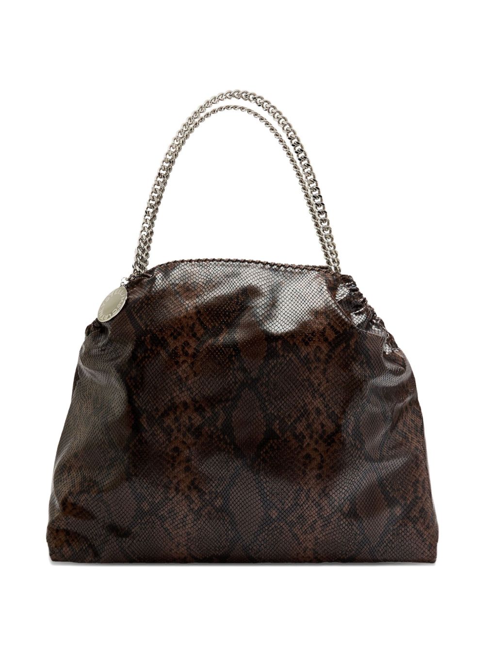 STELLA MCCARTNEY Borsa nera lucida Falabella con stampa pitonata 