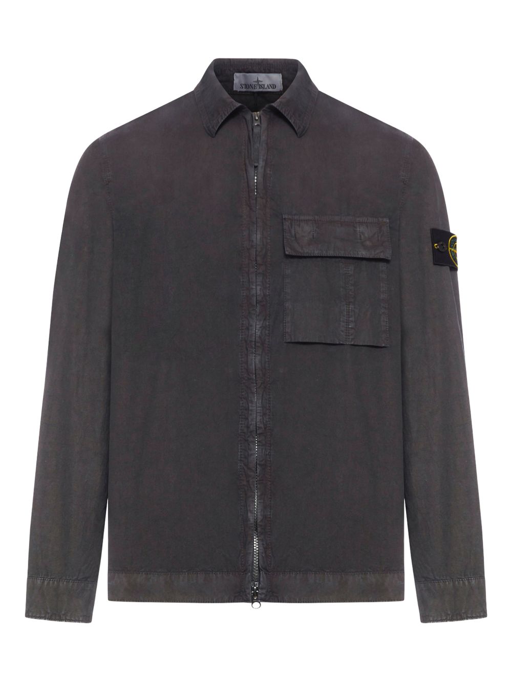 STONE ISLAND Camicia grigia con zip e tasca 