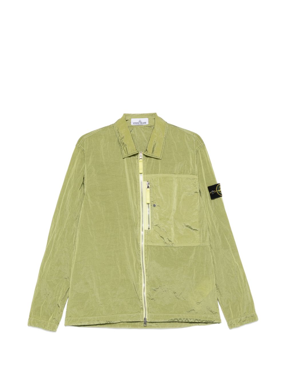 STONE ISLAND Giacca verde con zip e applicazione removibile 