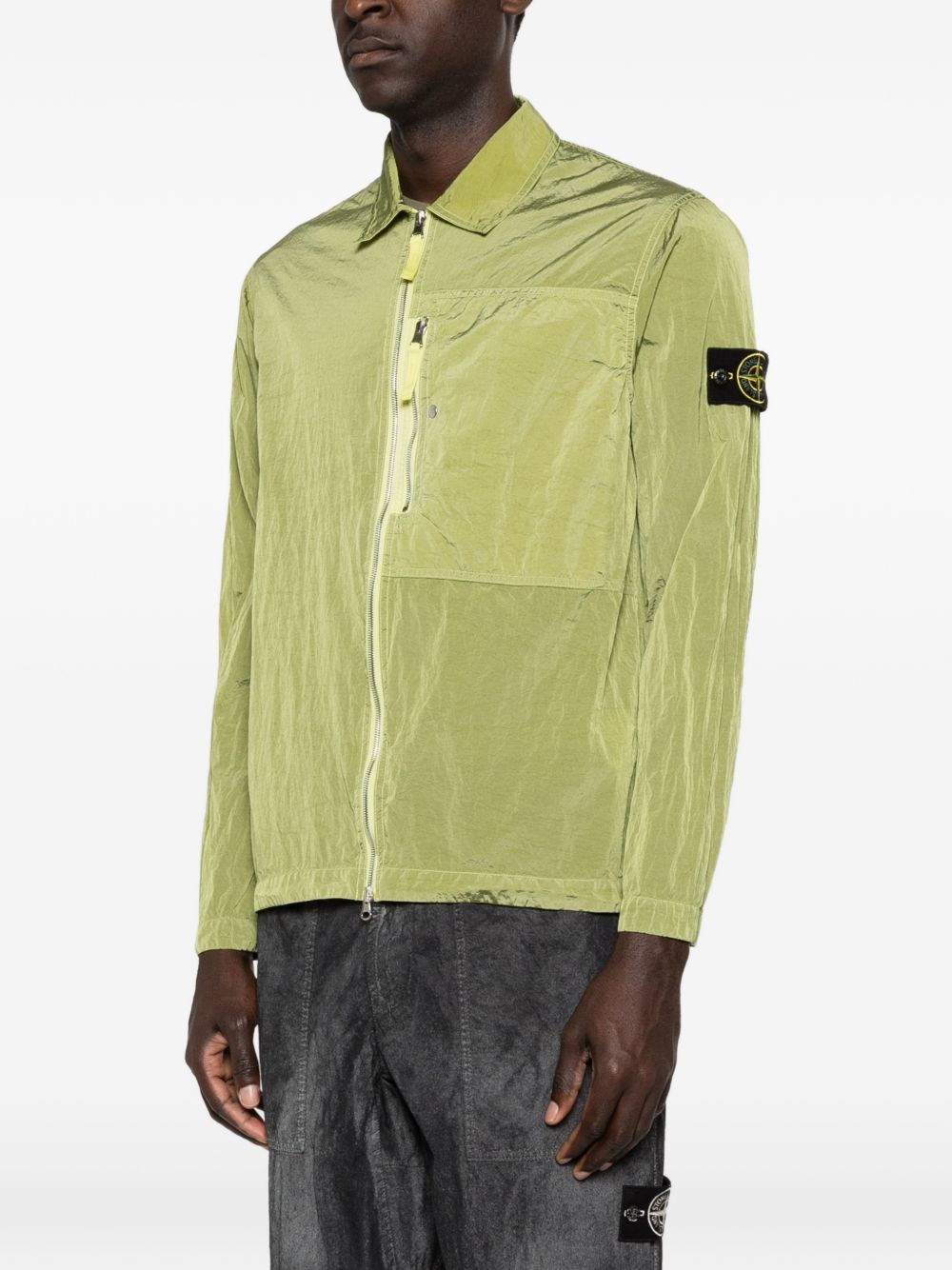 STONE ISLAND Giacca verde con zip e applicazione removibile 