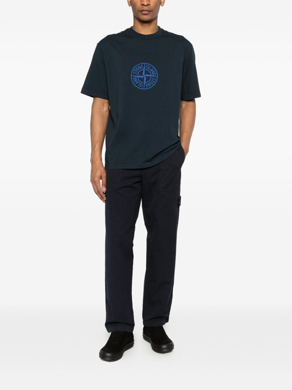 STONE ISLAND T-shirt in cotone blu con bussola celeste 