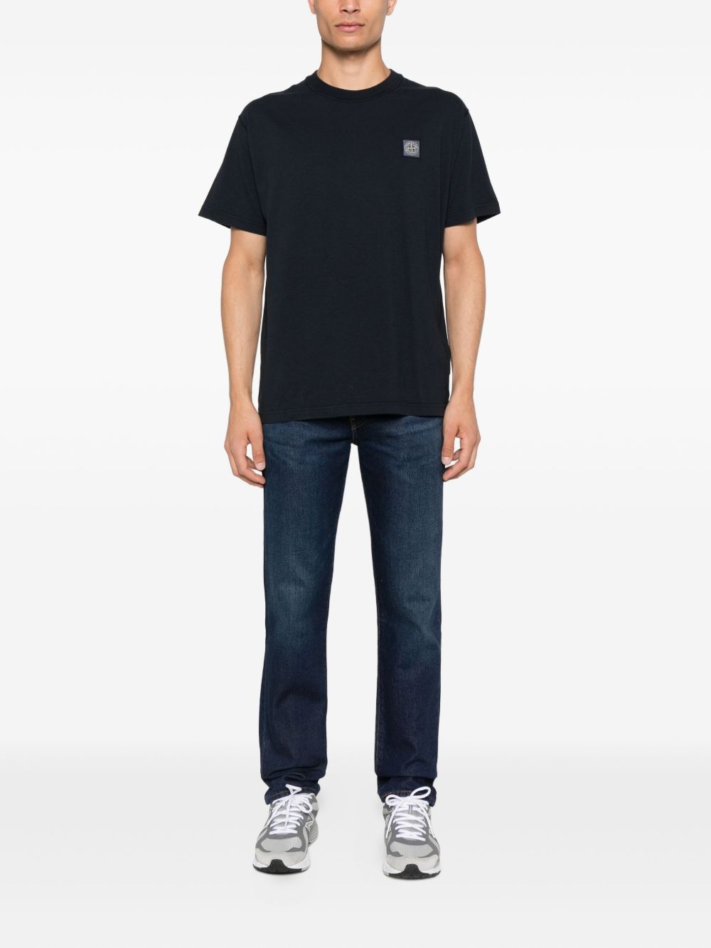STONE ISLAND T-shirt nera in cotone biologico con applicazione logo Compas 