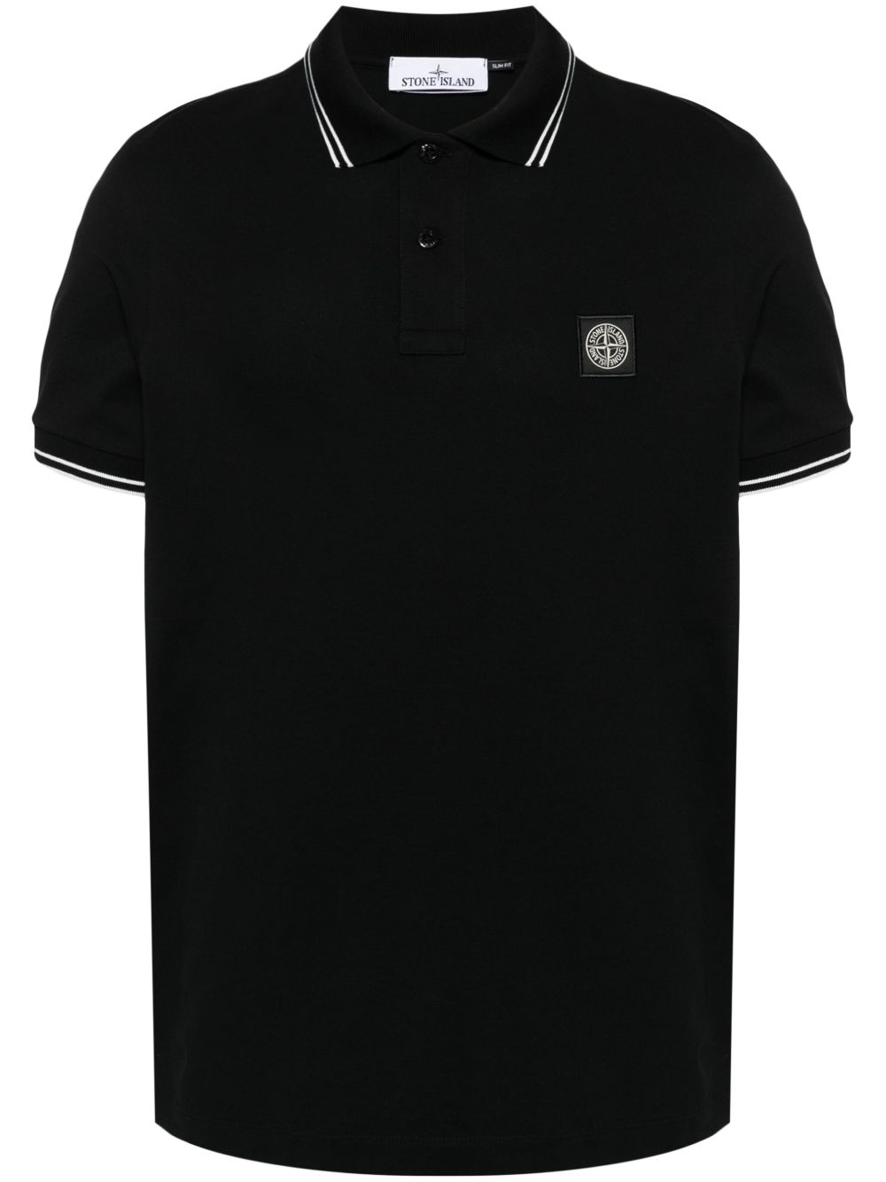 STONE ISLAND Polo in cotone nero con logo 