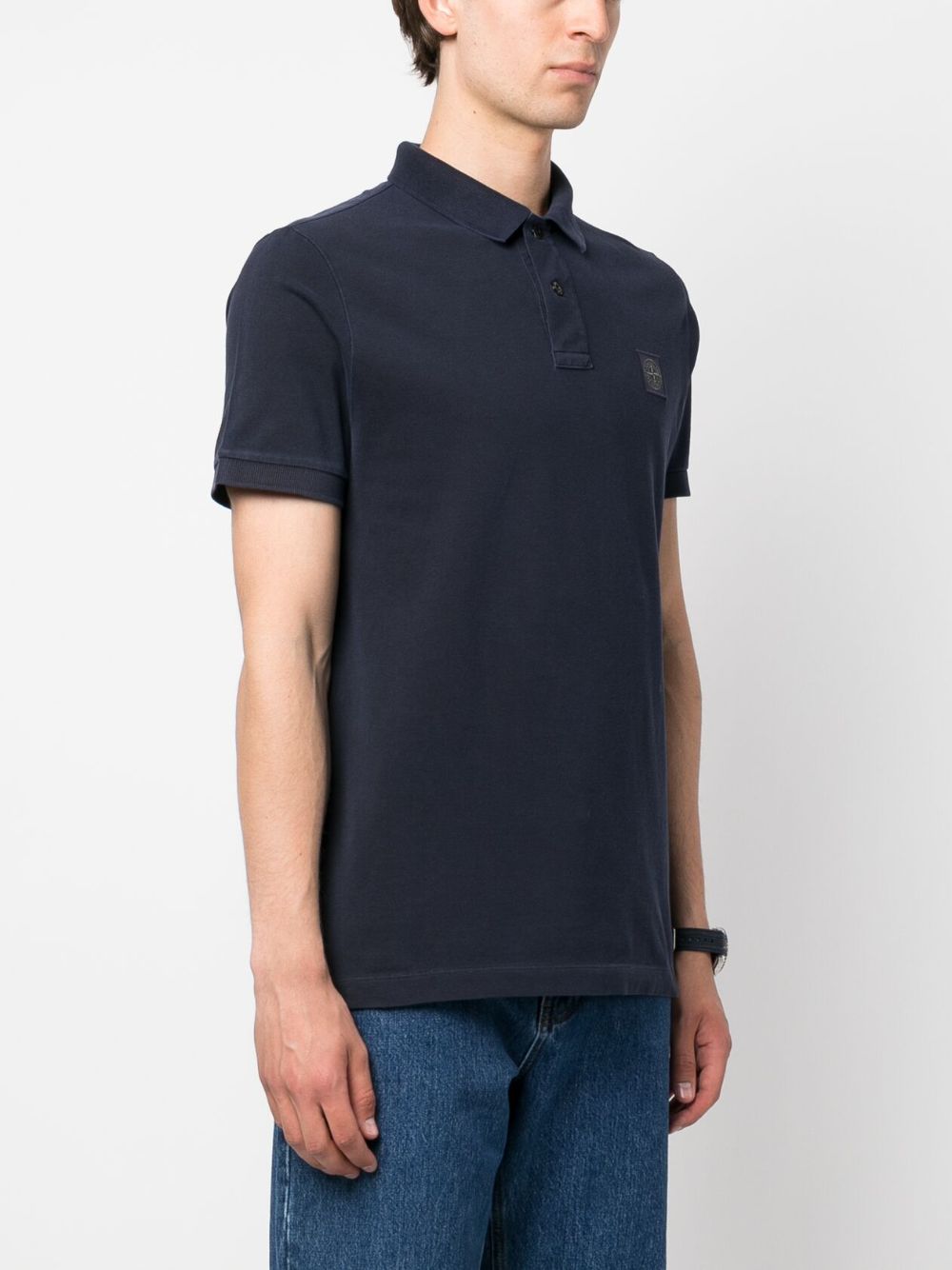 STONE ISLAND Polo in cotone blu con logo 