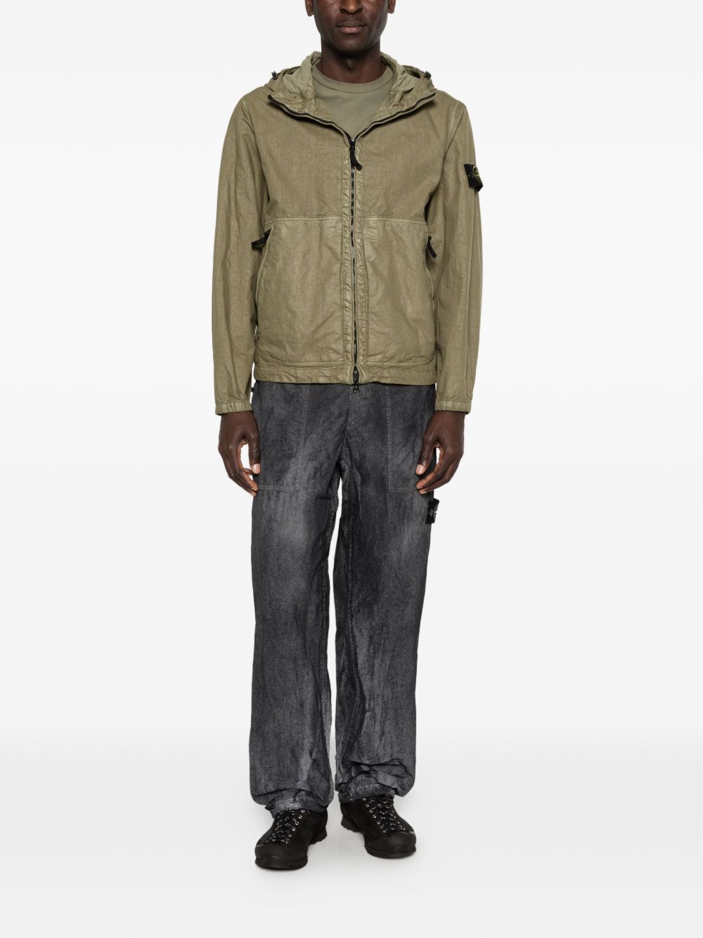 STONE ISLAND Giacca con cappuccio verde militare con zip 