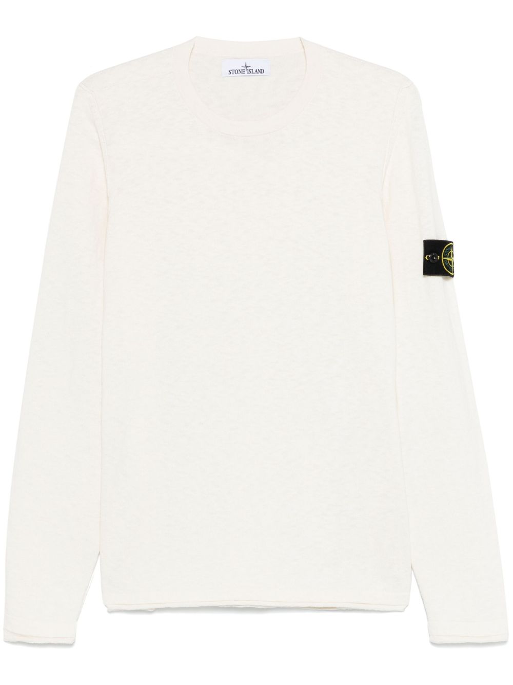 STONE ISLAND Maglione girocollo avorio con patch logo 