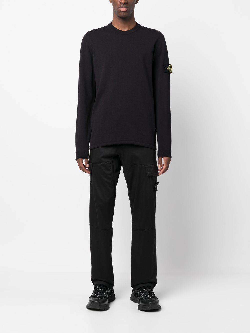 STONE ISLAND Felpa girocollo blu con patch logo 