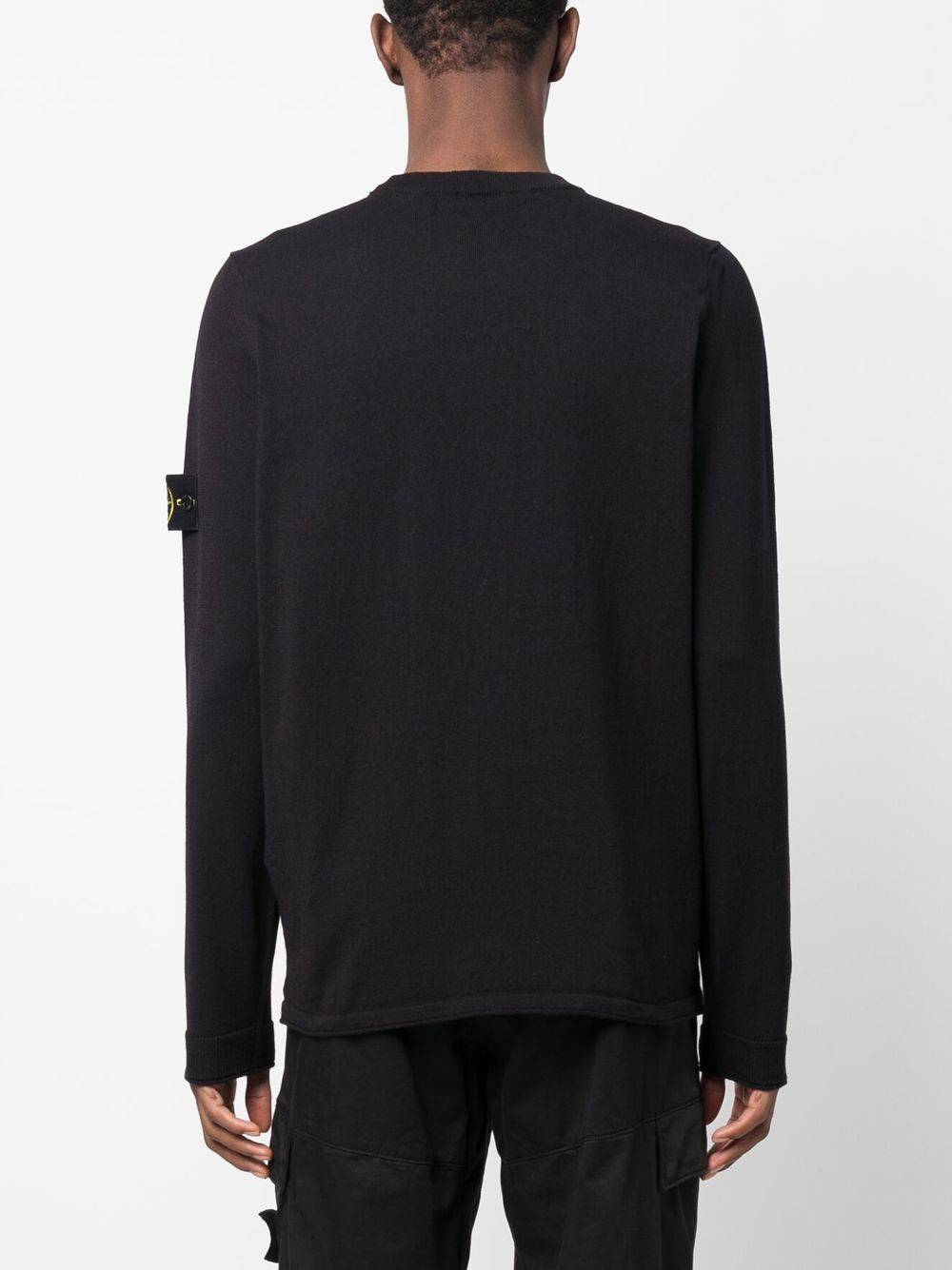STONE ISLAND Felpa girocollo blu con patch logo 