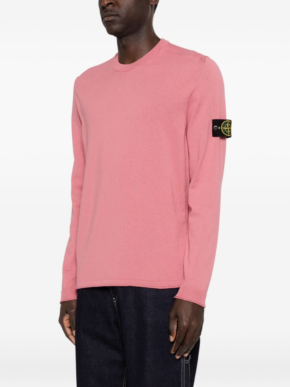 STONE ISLAND Maglione girocollo rosa con applicazione Compass removibile 