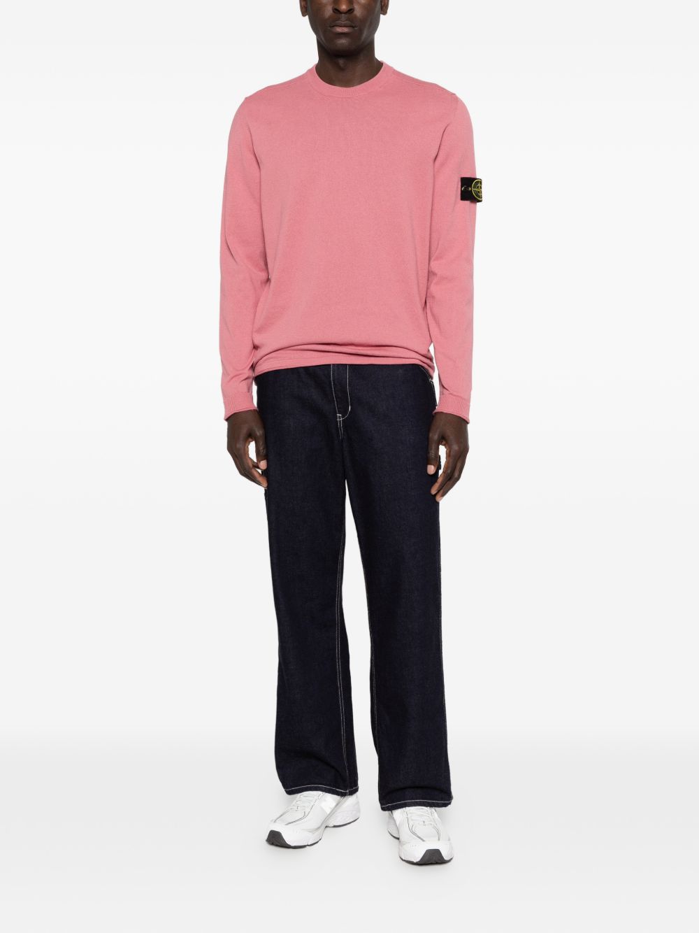 STONE ISLAND Maglione girocollo rosa con applicazione Compass removibile 