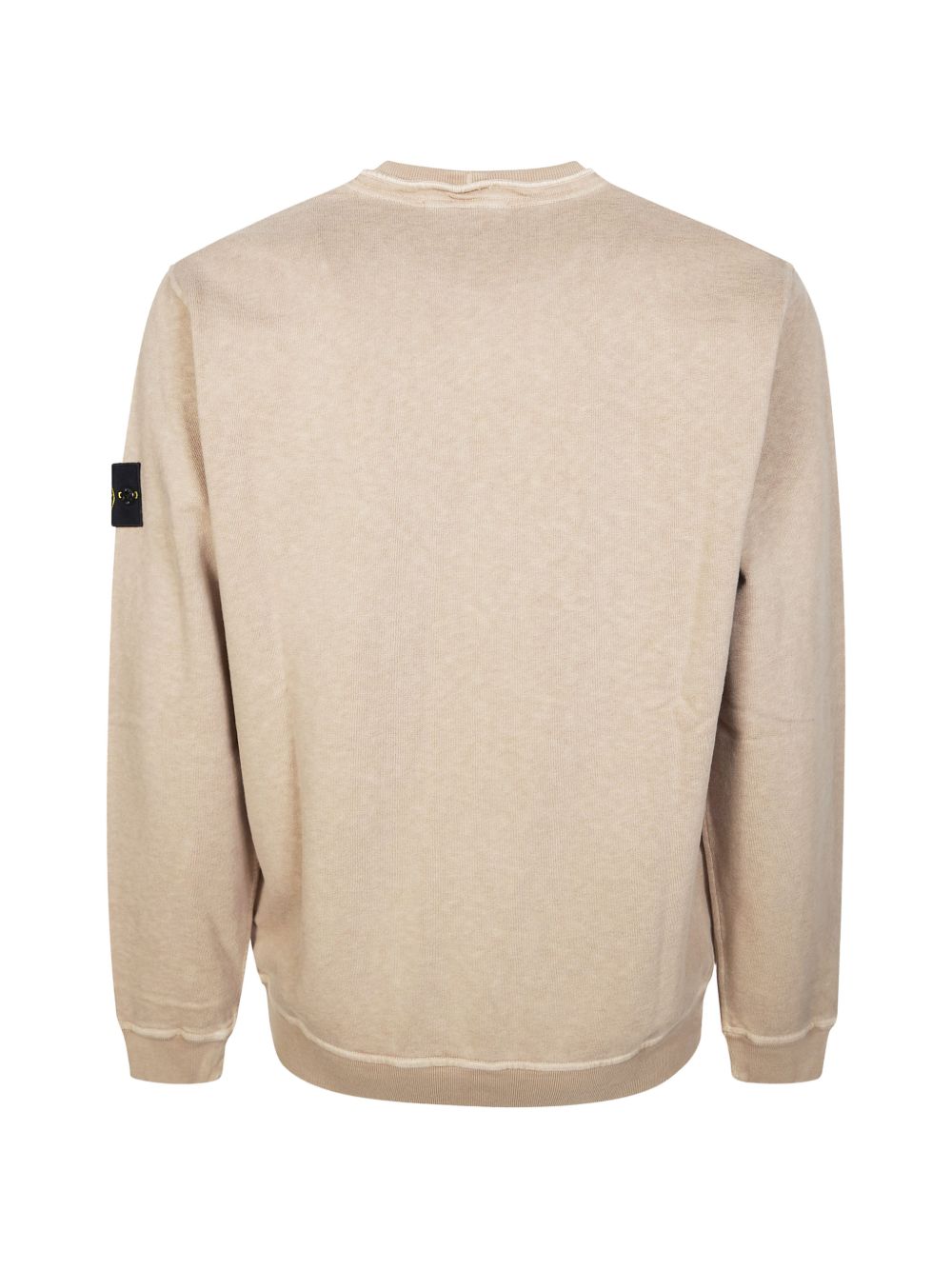 STONE ISLAND Felpa in cotone beige girocollo con patch logo 
