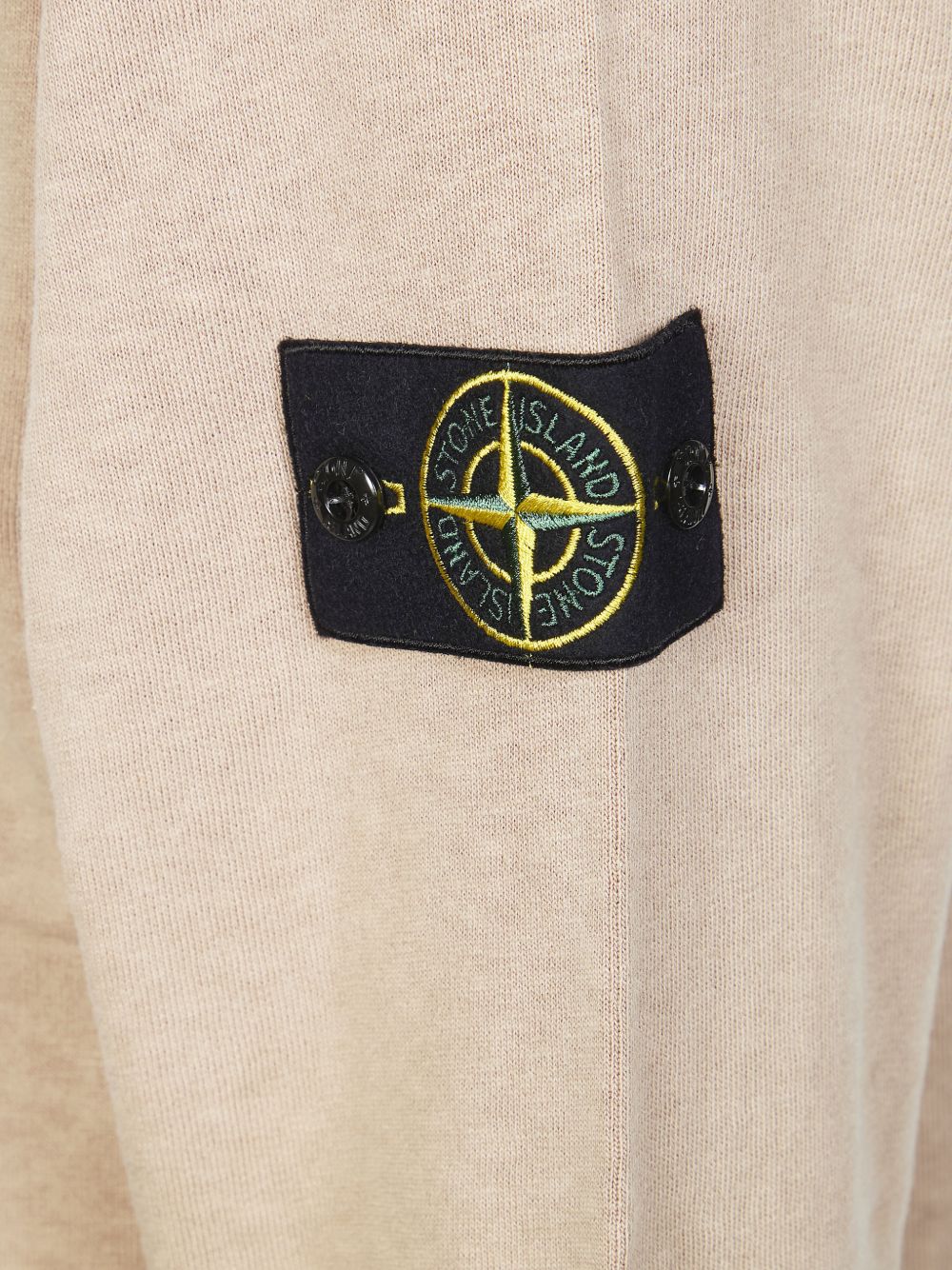 STONE ISLAND Felpa in cotone beige girocollo con patch logo 