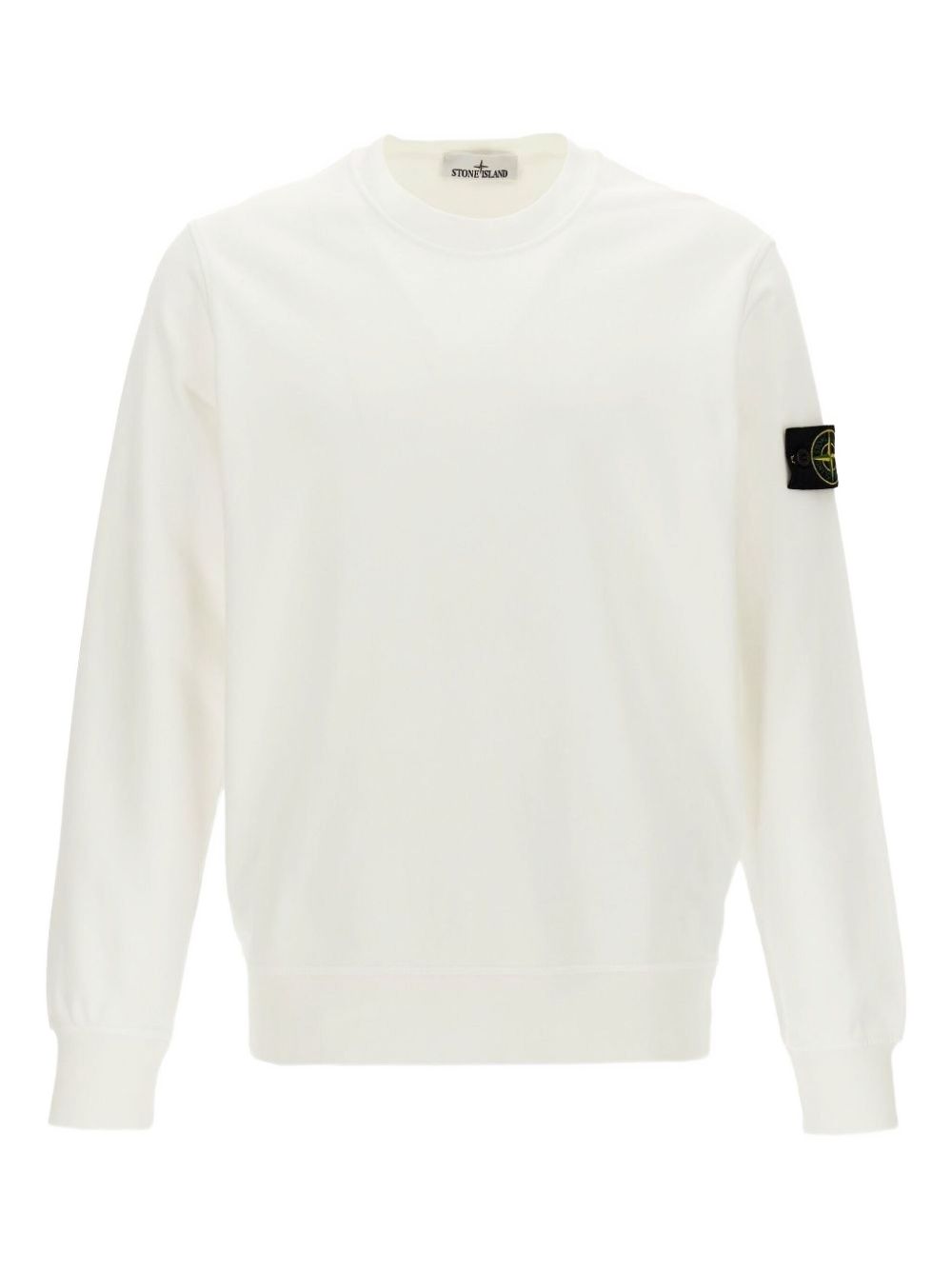 STONE ISLAND Felpa in cotone bianco girocollo con patch logo 