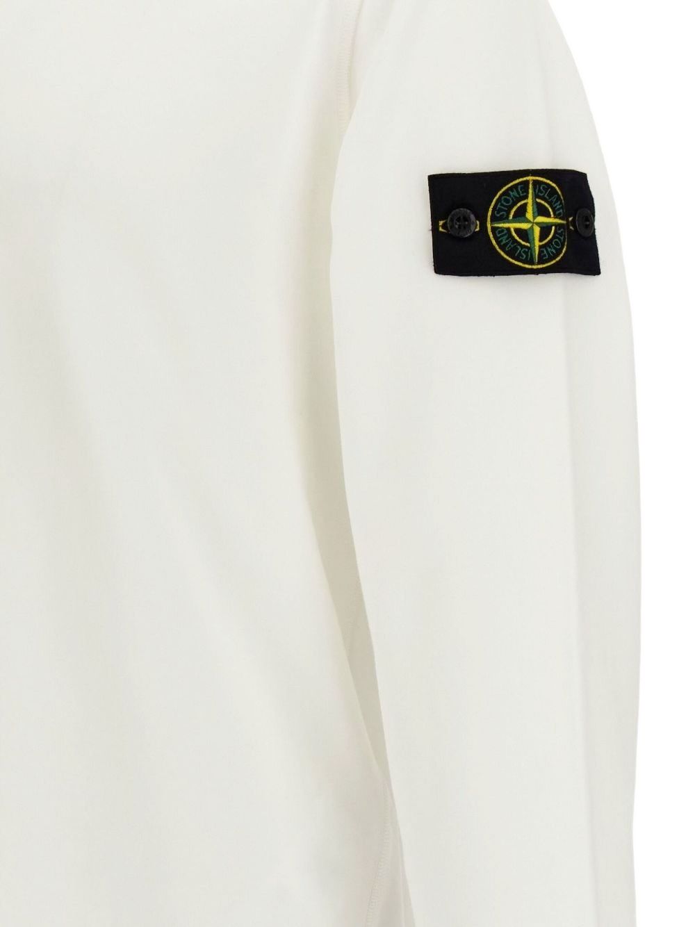 STONE ISLAND Felpa in cotone bianco girocollo con patch logo 