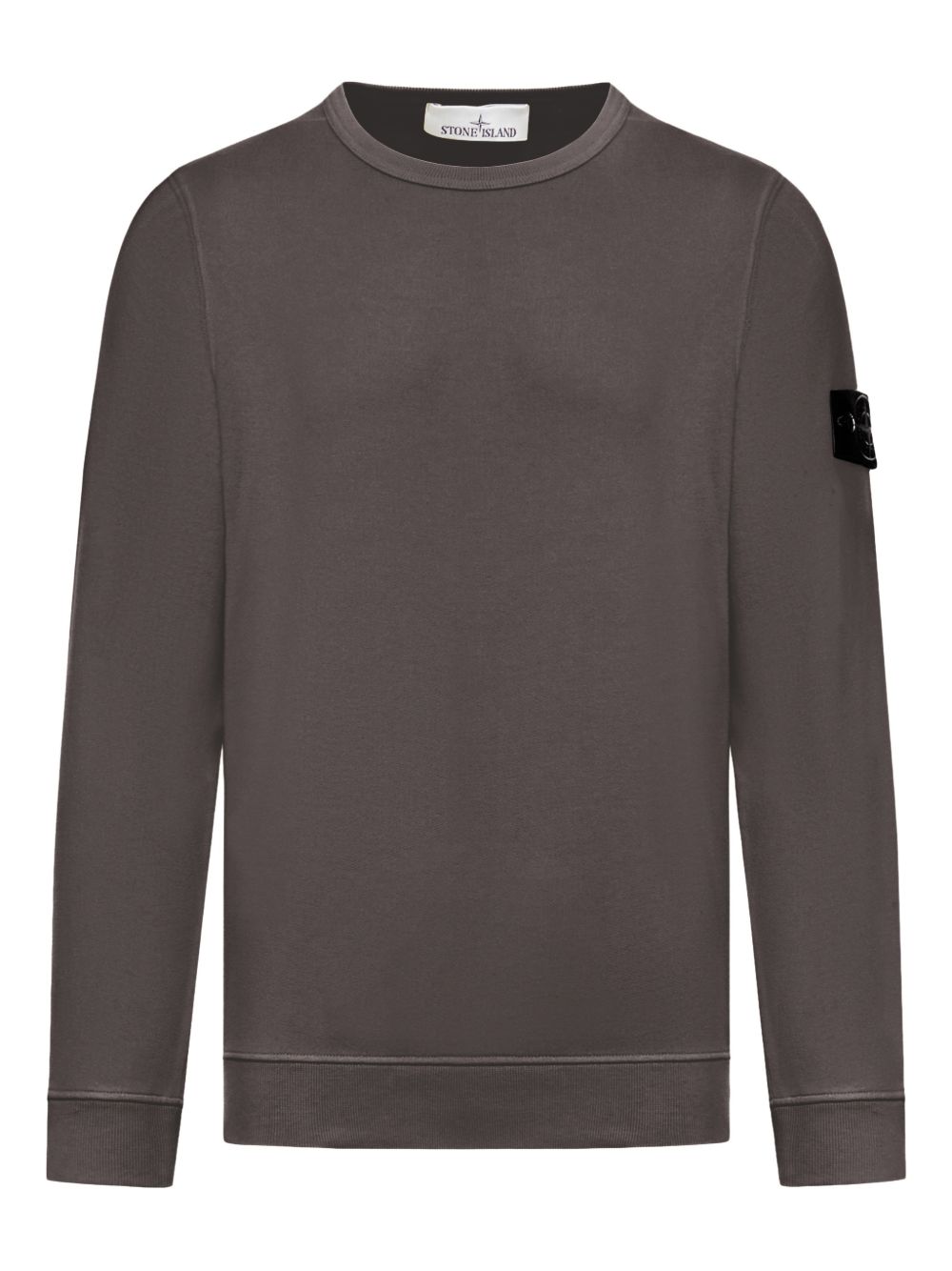 STONE ISLAND Felpa in cotone grigio girocollo con patch logo 